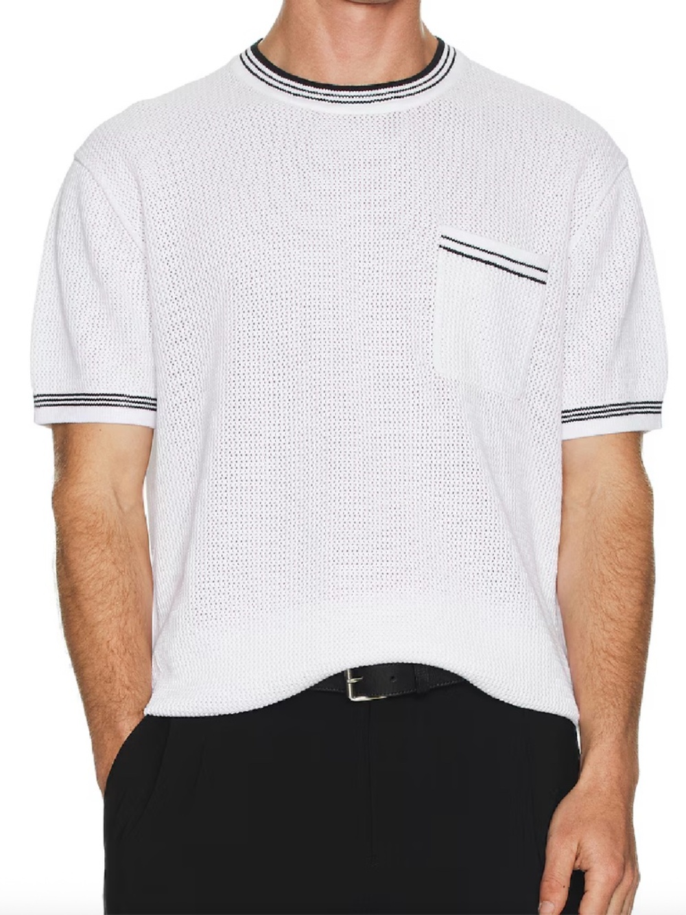 BRAND NEW Club Monaco White Short Sleeve Knit Shirt in Large